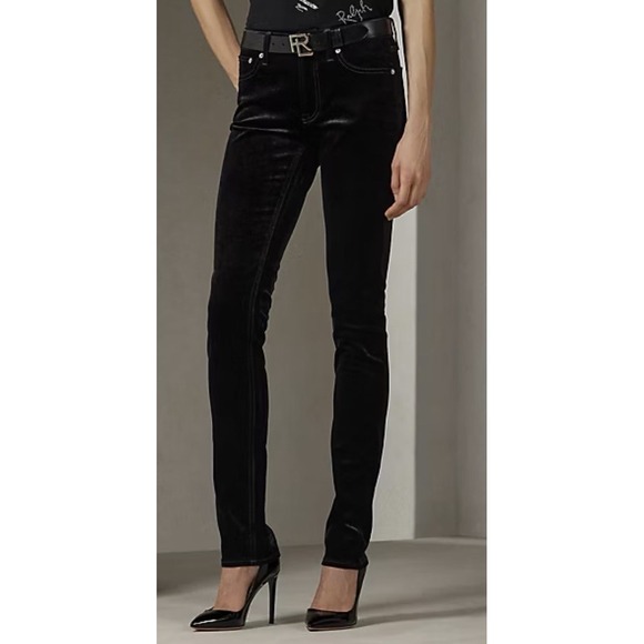 Ralph Lauren Collection 160 Flocked Coated Black Velvet Denim Jeans Sz 28